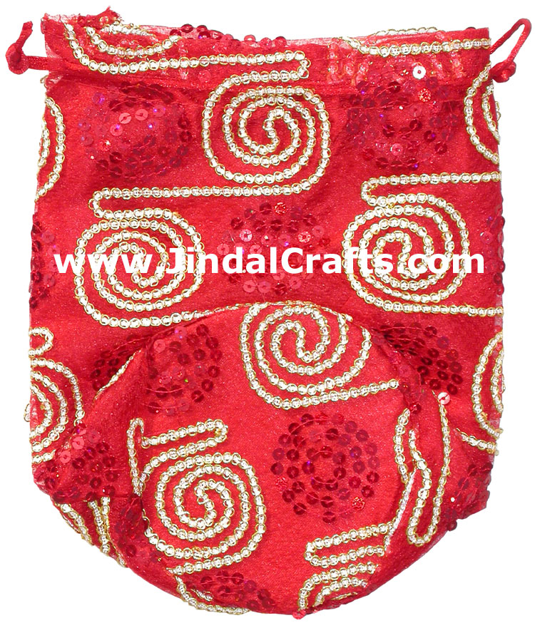 Designer Draw String Bags Hand Embroidered India Arts
