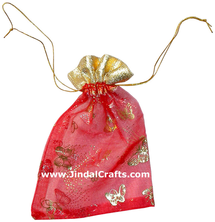 Designer Draw String Organza Bags Hand Embroidered Art