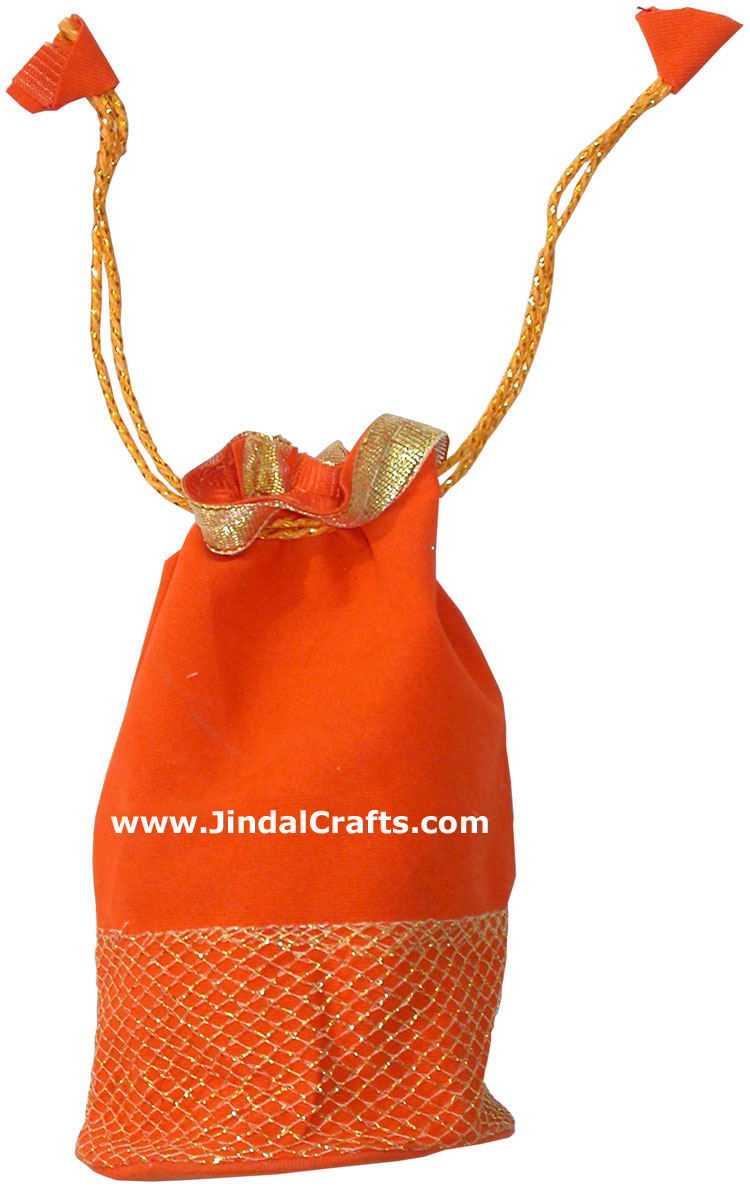 Designer Draw String Velvet Bags Hand Embroidered India