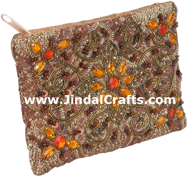Beaded Coin Purse Pouch Hand Embroidered India Gift Art