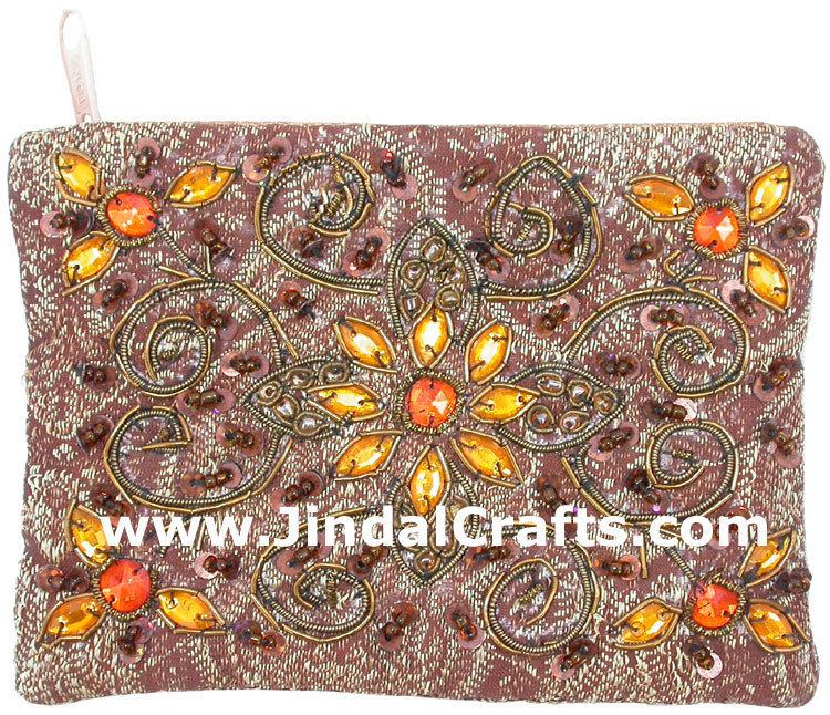 Beaded Coin Purse Pouch Hand Embroidered India Gift Art