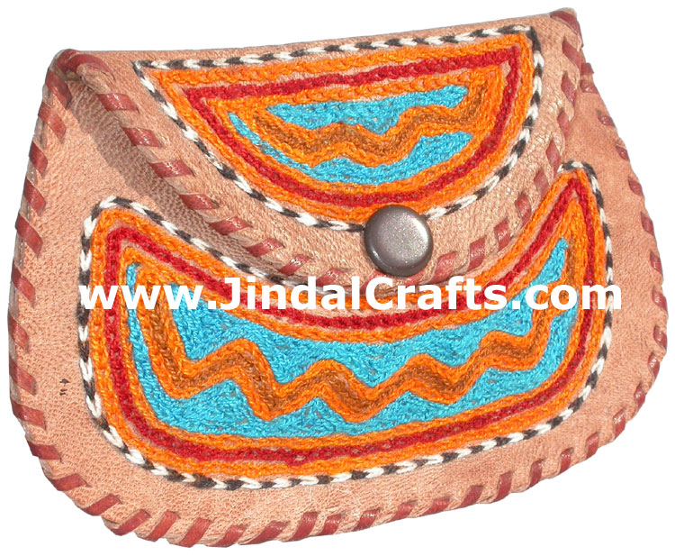 Hand Embroidered Camel Leather Purse India Traditional
