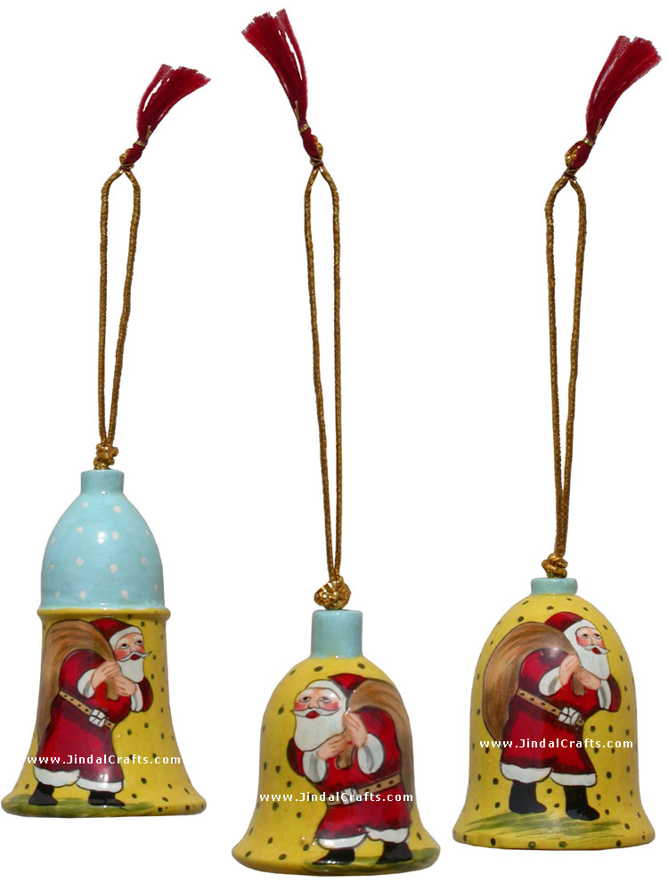 Hand Made, Painted Papier Mache Christmas Ornament Bell