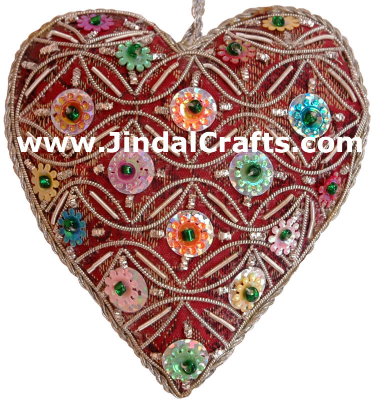 Embroidered Beaded Christmas Ornaments Heart