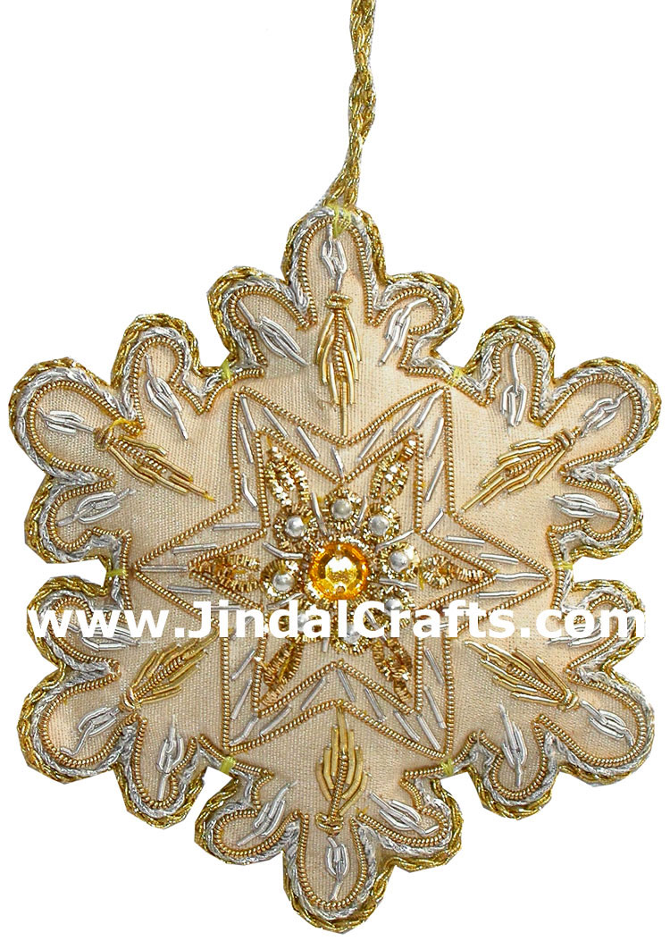 hand embroidered zari christmas hangings ornament india embroidered christmas ornaments