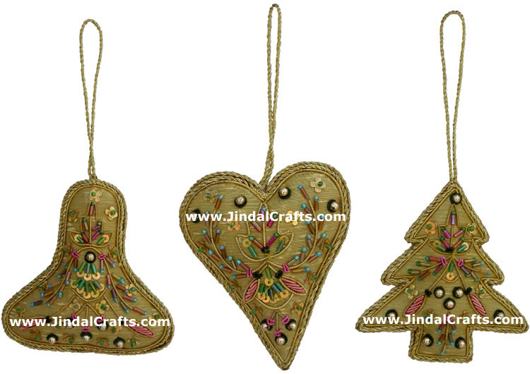 Set of Beaded Ornaments Hand Embroidered Xmas Holidays