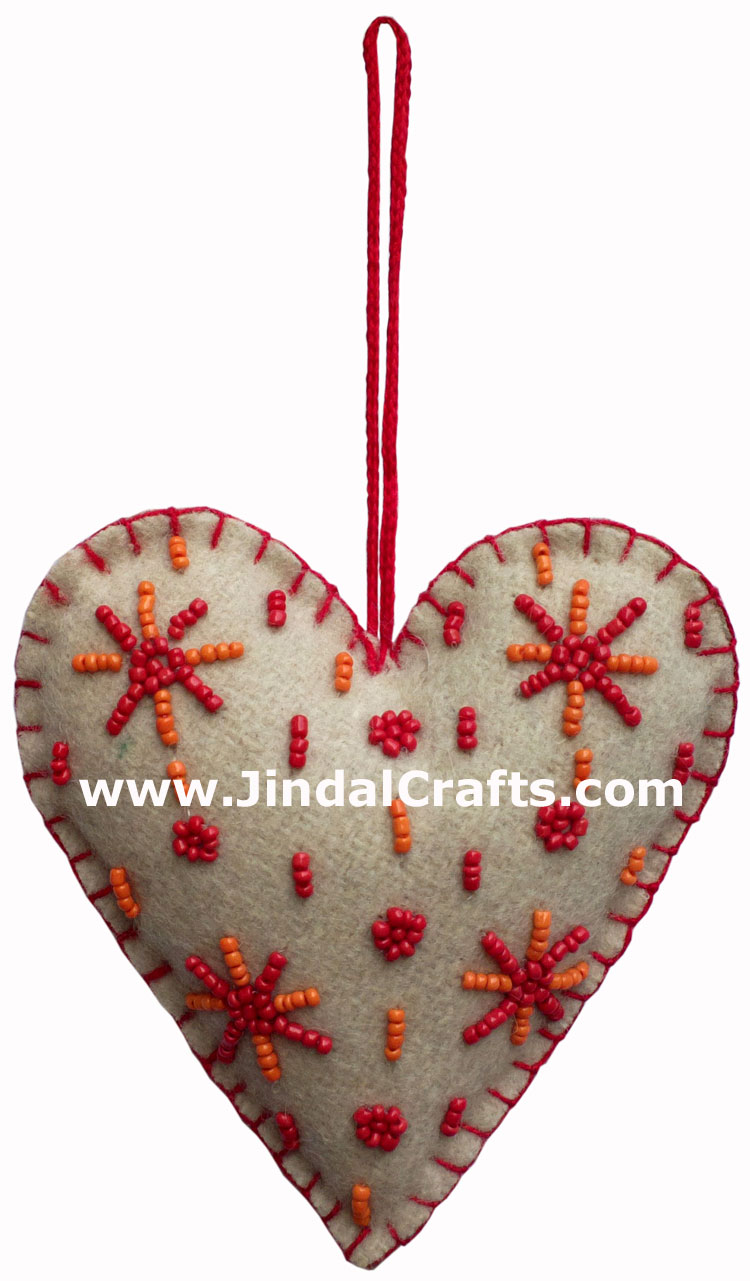 Set of 6 Hand Embroidered Beaded Felt Christmas Ornaments Holiday Ornament India