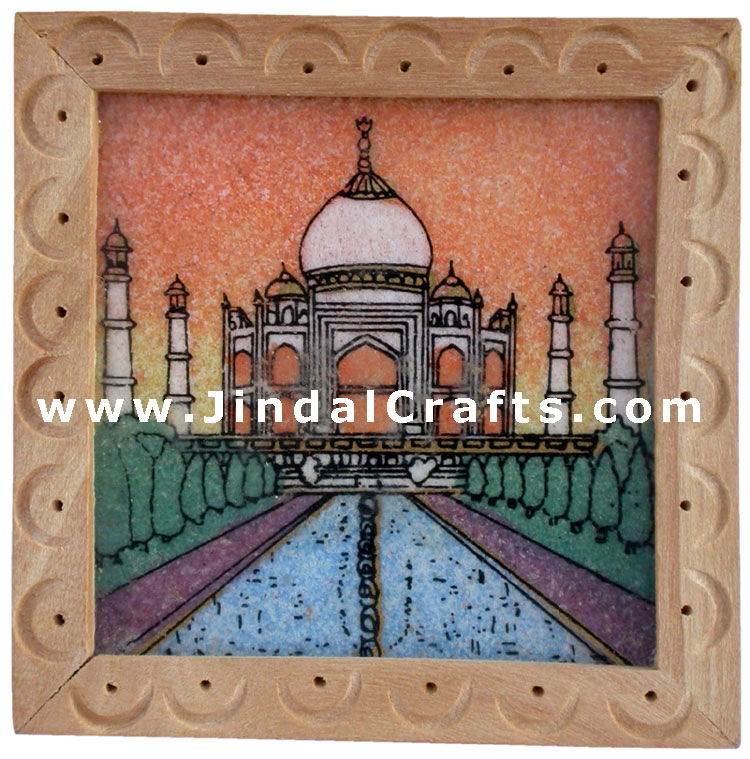 Paper Weight - Colourful Stone Painting with Wooden Carving Indian Office Gifts