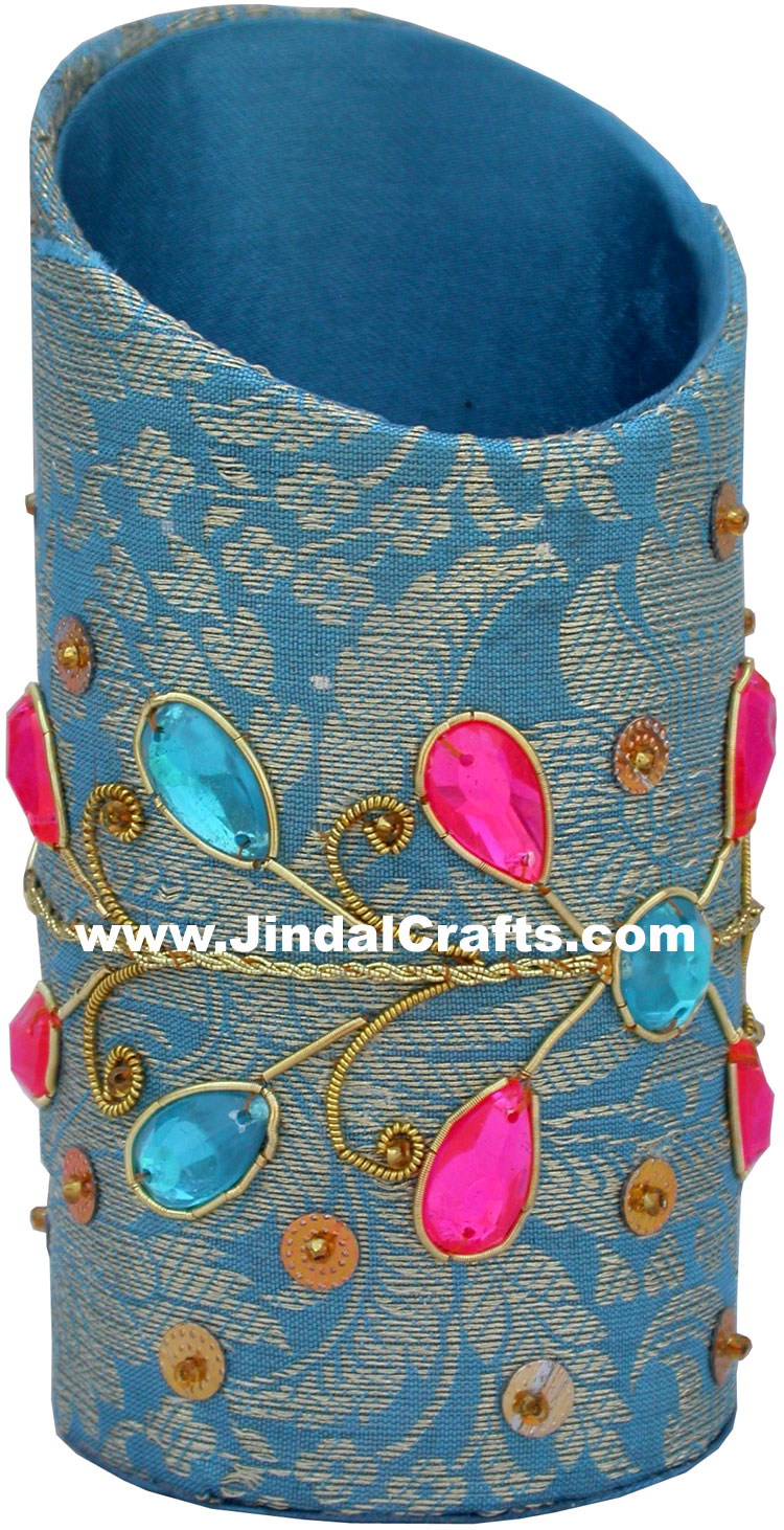 Colourful Hand Embroidered Designer Beaded Pen Holder India Unique Gift Souvenir