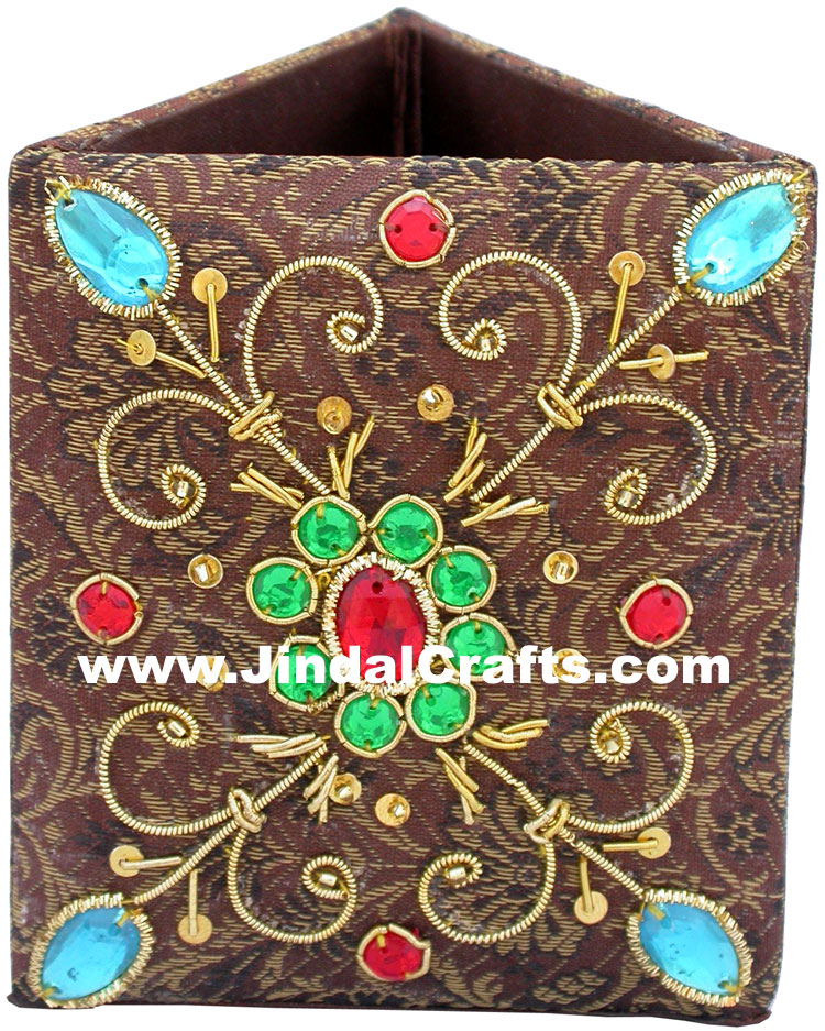 Colourful Hand Embroidered Designer Bead Pen Holder India Unique Gifts Souvenir
