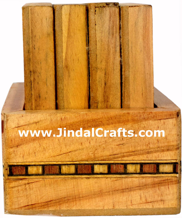 Handmade Wooden Stone Pieces Colorful Coaster Set Rich Indian Handicrafts Arts