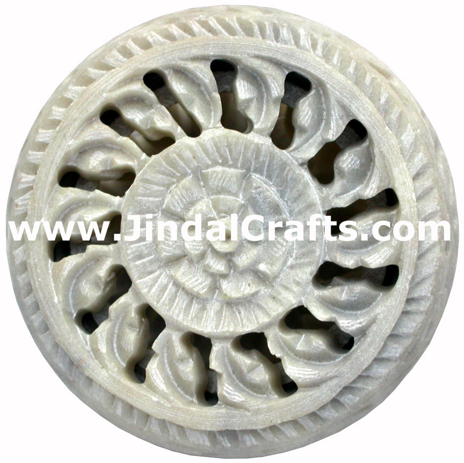 Hand Carved Stone Jewelry Multi Purpose Jaali Design Box Indian Handicrafts Arts