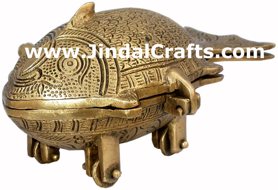 Brass Made Multi Purpose Box Fish Decor Box Traditional Tribal Design Handicraft