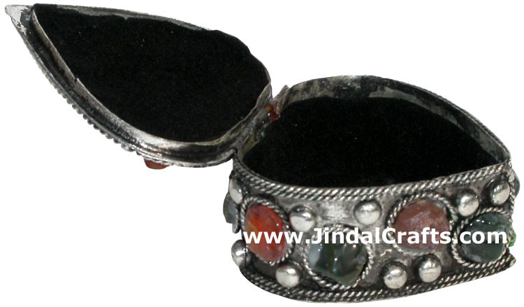 Set of 4 Handmade Metal and Stone Box India Artifact