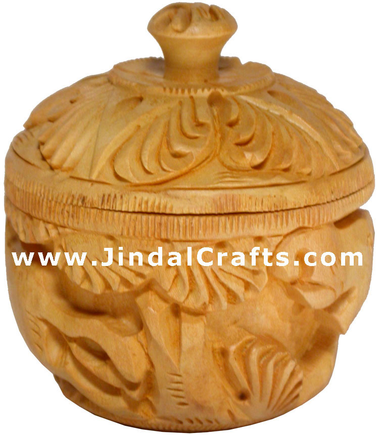 Hand Carved Wooden Small Box having Jungle Carving Art
