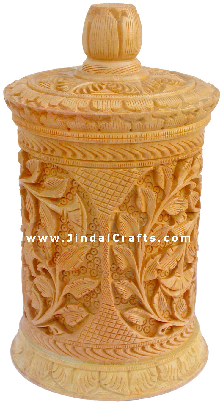 Multi Purpose Box Indian Hand Carved Wood Art by Artist