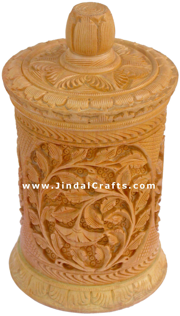 Multi Purpose Box Indian Hand Carved Wood Art by Artist