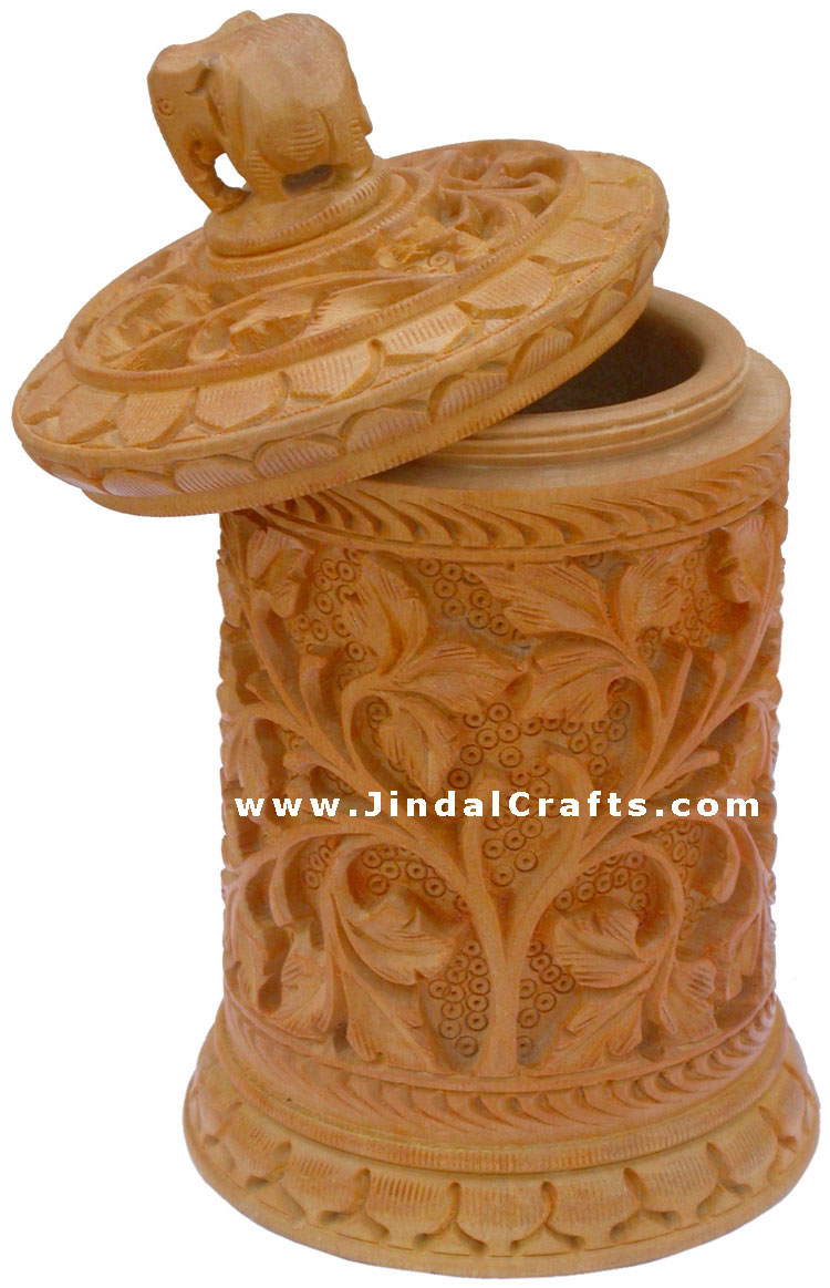 Hand Carved Wooden Multi Purpose Box Indian Traditional
