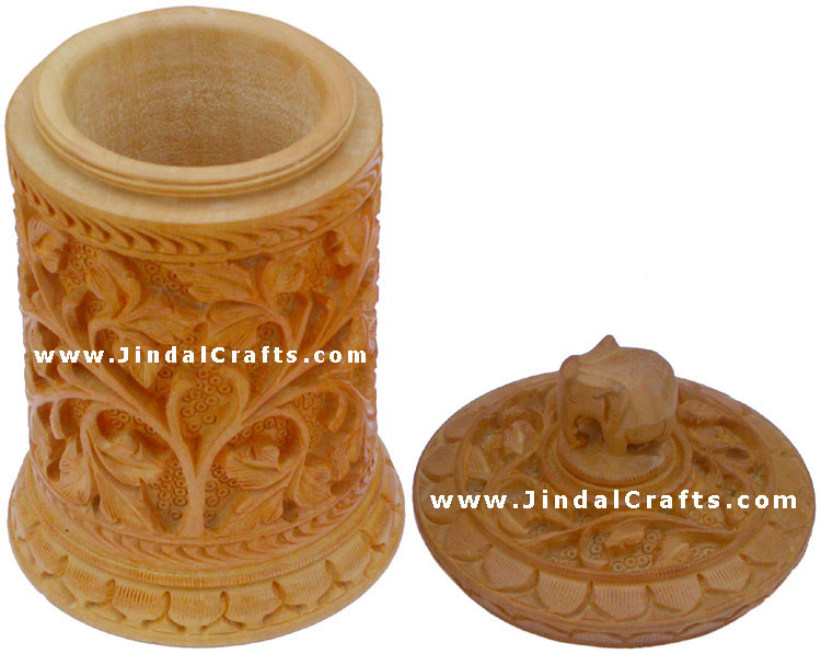 Hand Carved Wooden Multi Purpose Box Indian Traditional