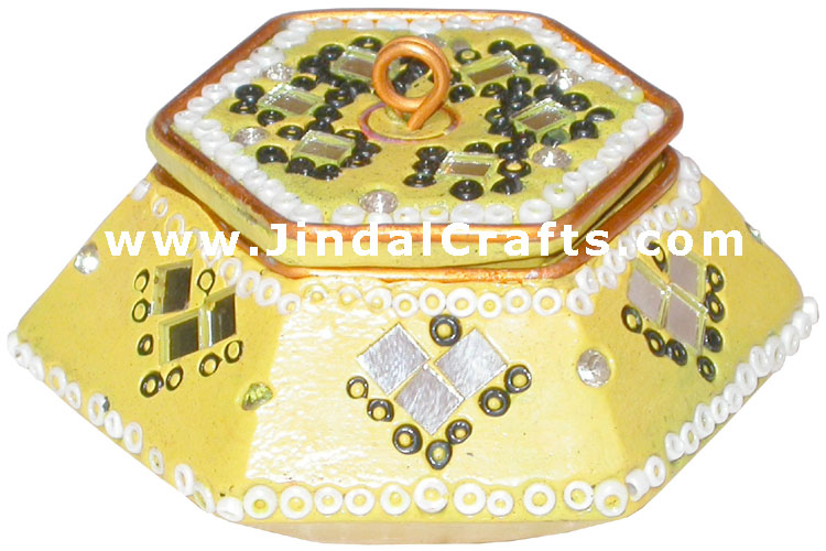 Handmade Lac Multi Purpose Trinket Box Souvenir from India Handicrafts Gifts Art