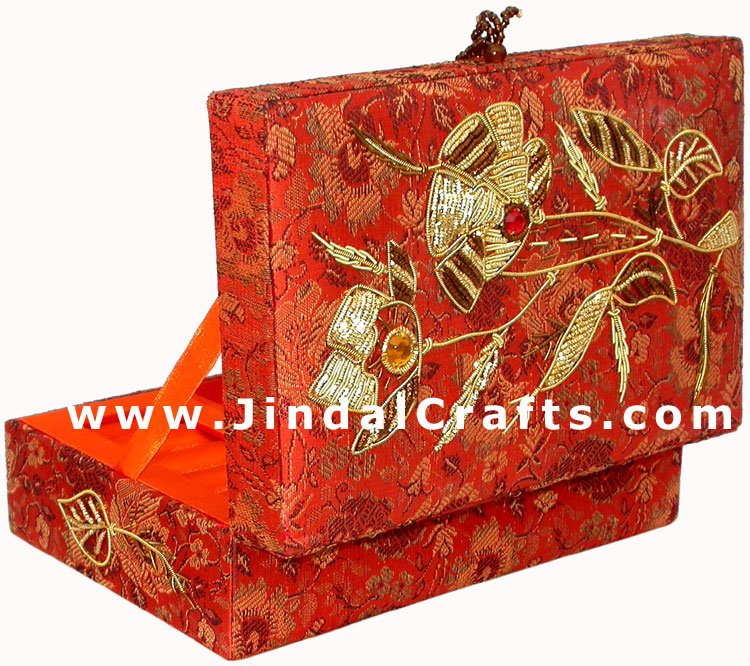 Hand Embroidered Beaded Jari Zari Jewelry Box from India