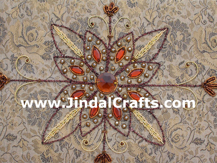 Hand Embroidered Designer Beaded Zari Jewelry Box Souvenir Indian Rich Novica