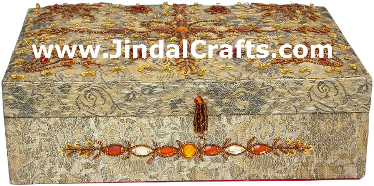 Hand Embroidered Designer Jewelry Box Beaded Zari Indian Art Novica Gaiam Gift