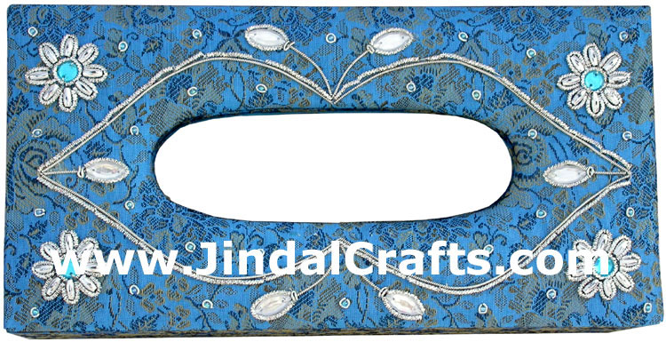 Tissue Box Cover Beaded Hand Embroidered Jari Craft Art Handicraft India Novica
