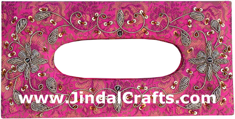 Tissue Box Cover Beaded Hand Embroidered Jari Craft Art