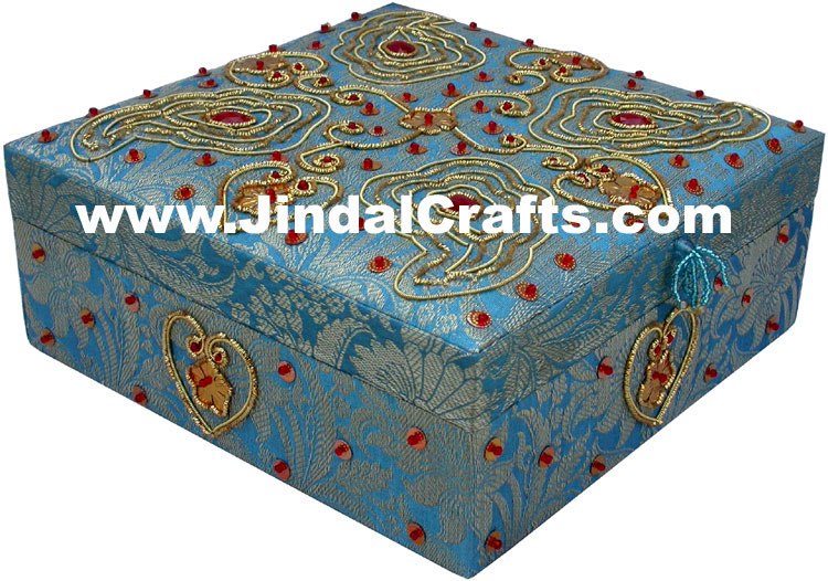 Colourful Hand Embroidered Designer Jewellery Box Indian Handicrafts Gift