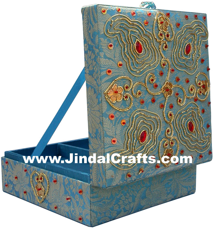 Colourful Hand Embroidered Designer Jewellery Box Indian Handicrafts Gift