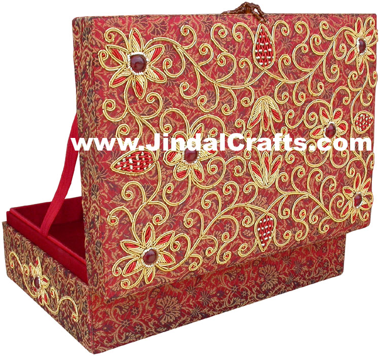 Colourful Hand Embroidered Designer Premium Jewellery Box Indian Handicrafts Art