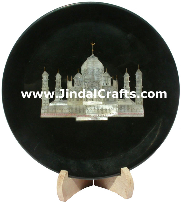 Hand Carved Marble Taj Mahal Decorative Plate India Art