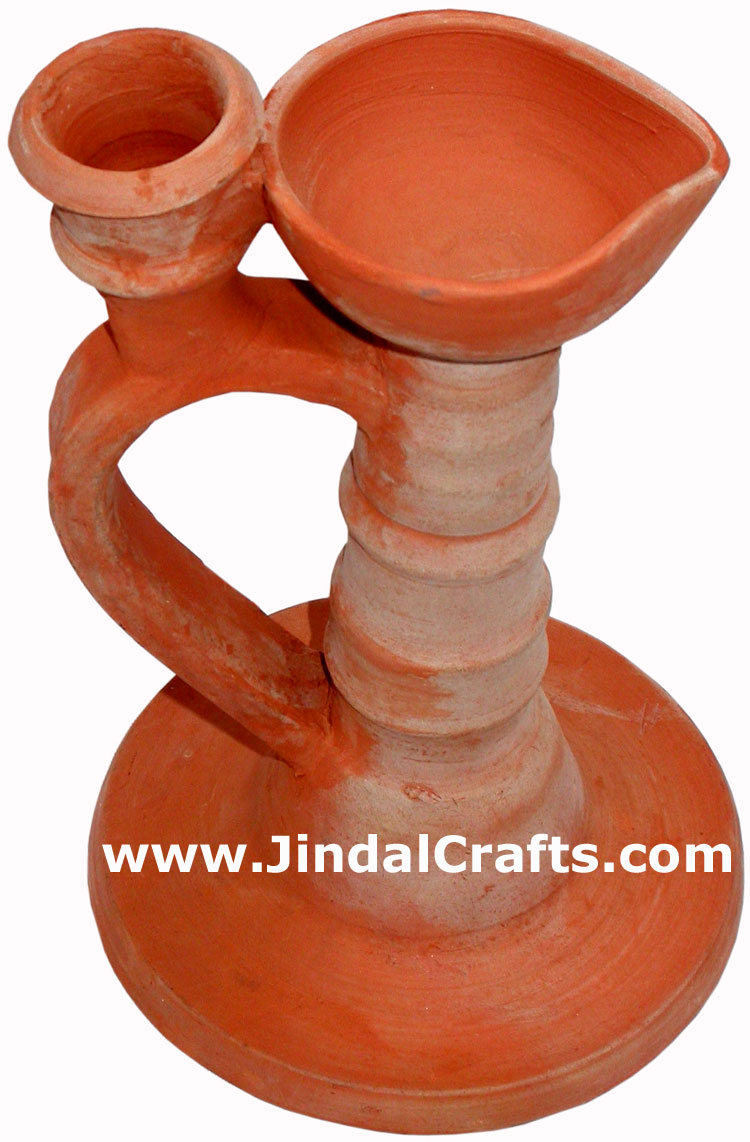 Hand Made Terracotta Oil Lamp Candle Holder Indian Tribal Artifact Handicrafts