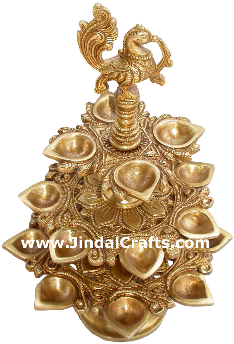 Lamp Diya Brass Made Peacock Headed India Religious Art
