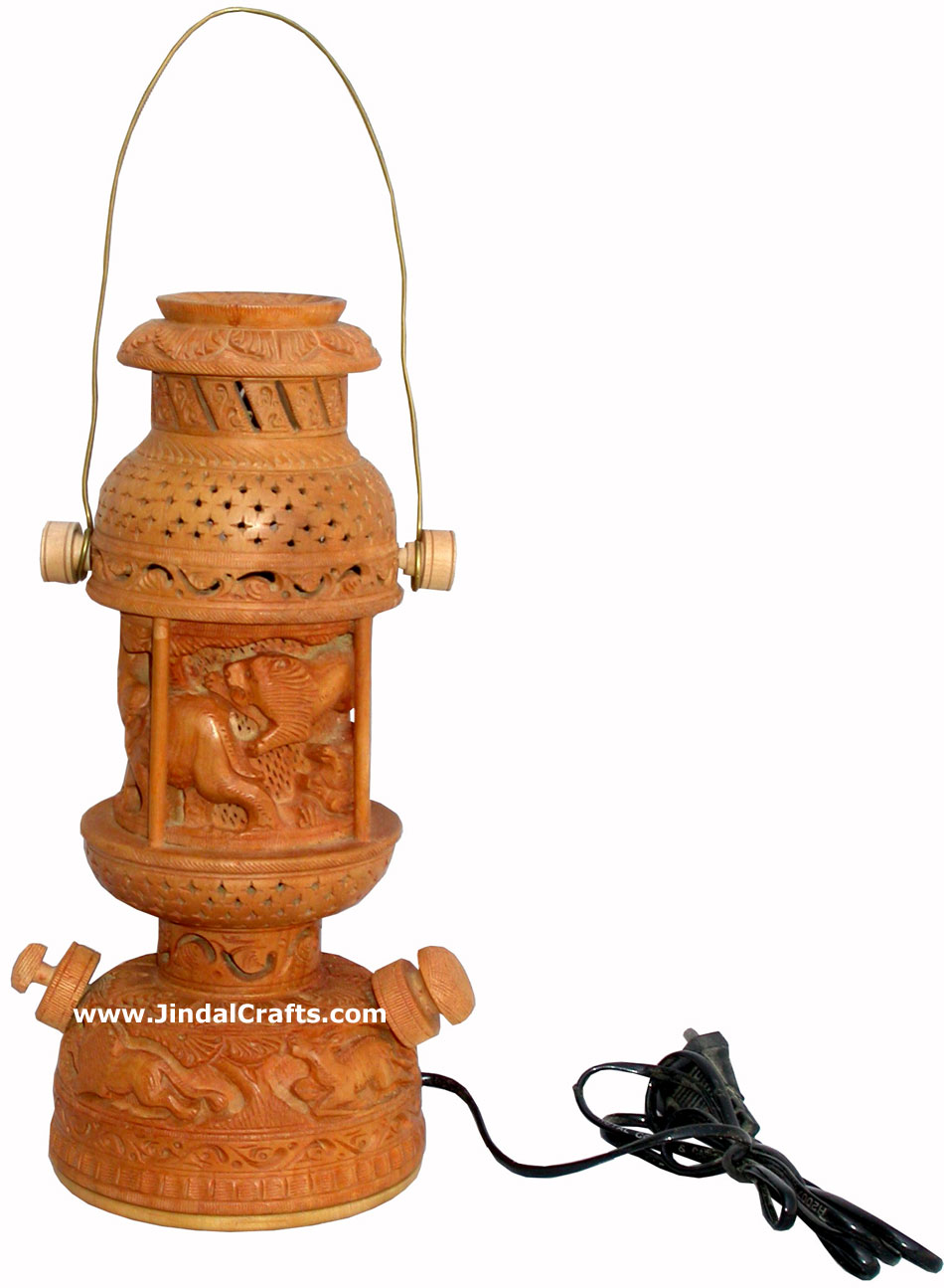 Wood Jungle Lamp Shade Hand Carved Jaali Design Rich Art Handicrafts from India