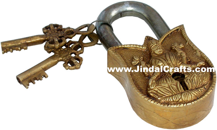 Handmade Brass Lock Hindu Religious Goddess Laxmi Handicrafts India Art Crafts