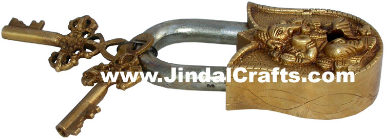 Handmade Brass Lock Hindu Religious Lord Ganesha Handicrafts India Art Crafts