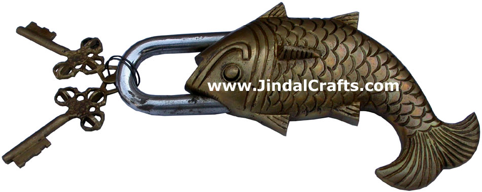 Brass Fish Lock - An Artifact from Indian Tribal Traditional Handicrafts Arts