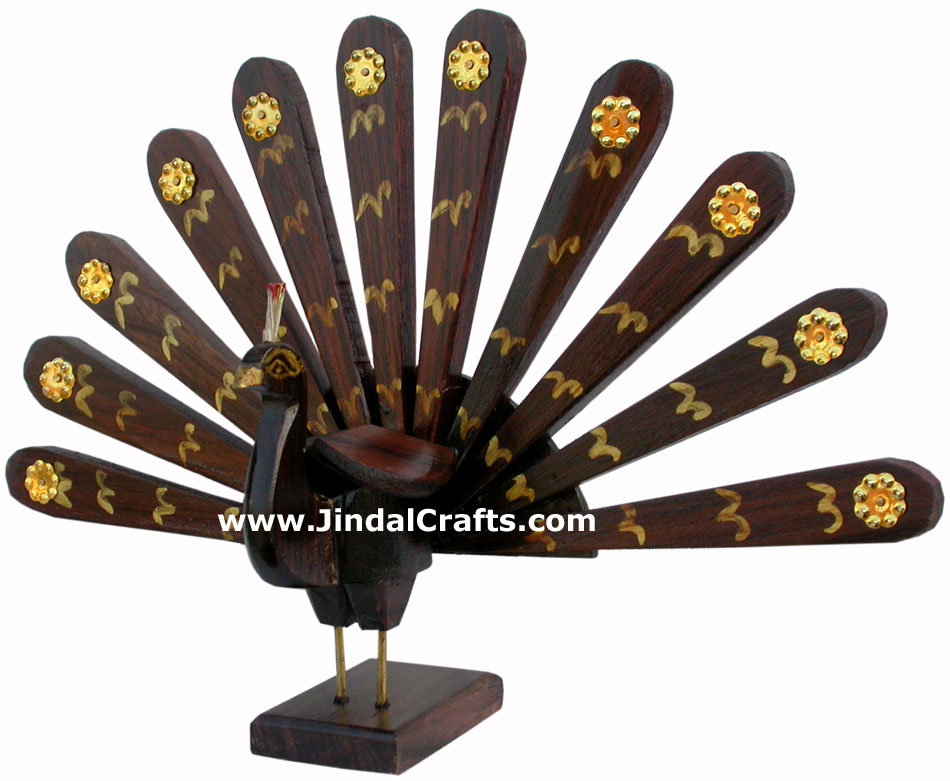 Wooden Peacock - Hand Carved Indian Tribal Handicraft Artifact Art