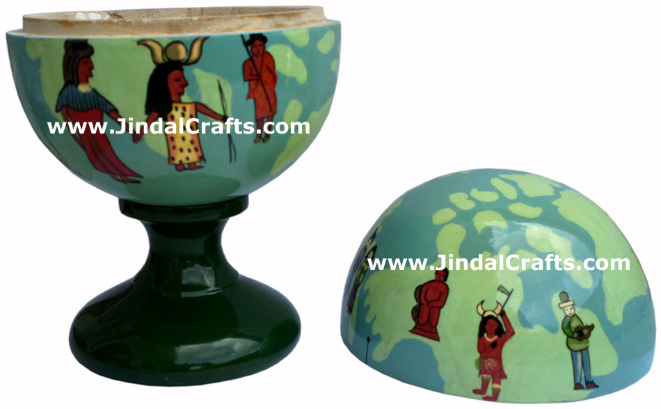 Wooden Home Decor Artifact Handicraft Art From India Hand Painted Earth People