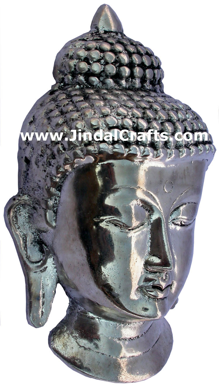 Handmade Metal Sculpture Silver Buddha Face Wall Hanging Indian Buddhism Crafts