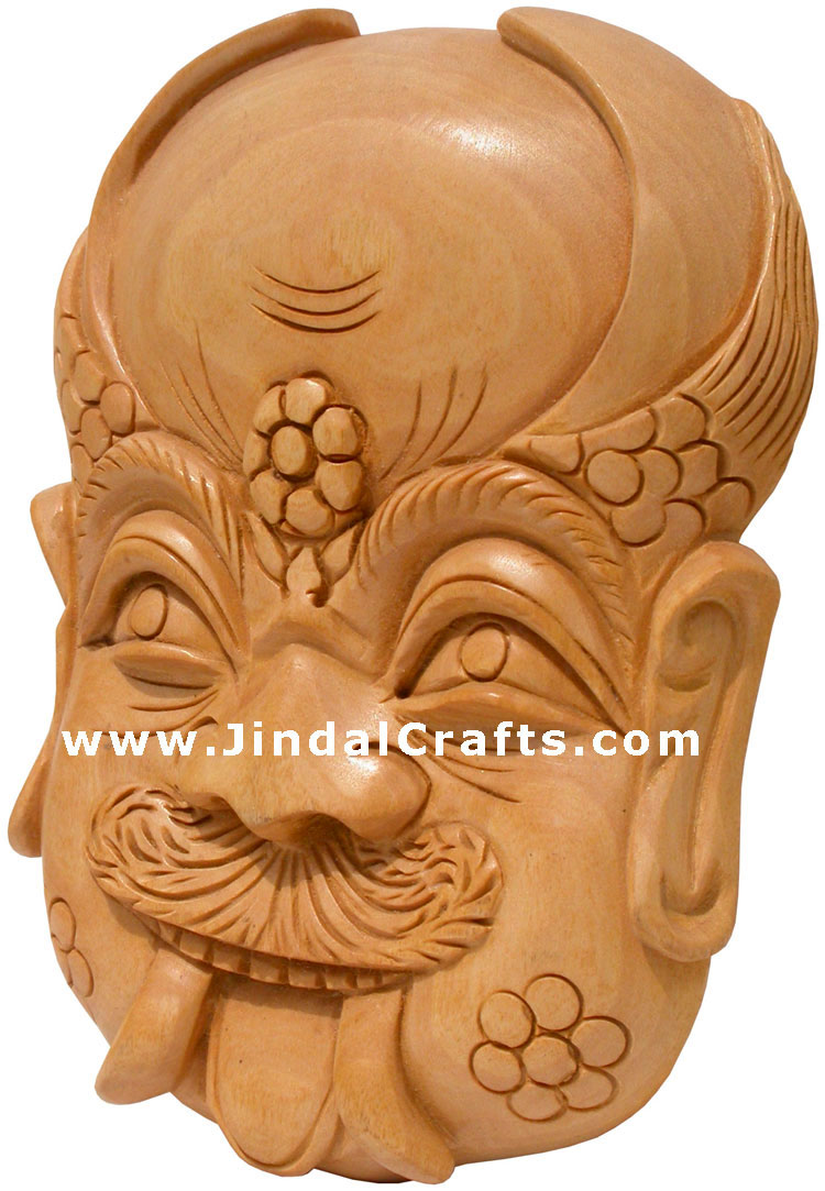 Hand Carved Traditional Decorative Wooden Mask India Nazar Battu Figure Craft