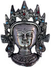 Metal Sculpture Silver Tara Face Mask Indian Tradition Hand Crafted Buddhism Art