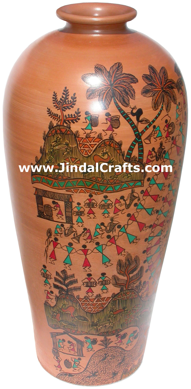 Terracotta Vase  Hand made Warli Painted Decorative Art