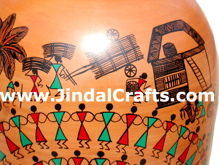 Terracotta Vase  Hand made Warli Painted Decorative Art