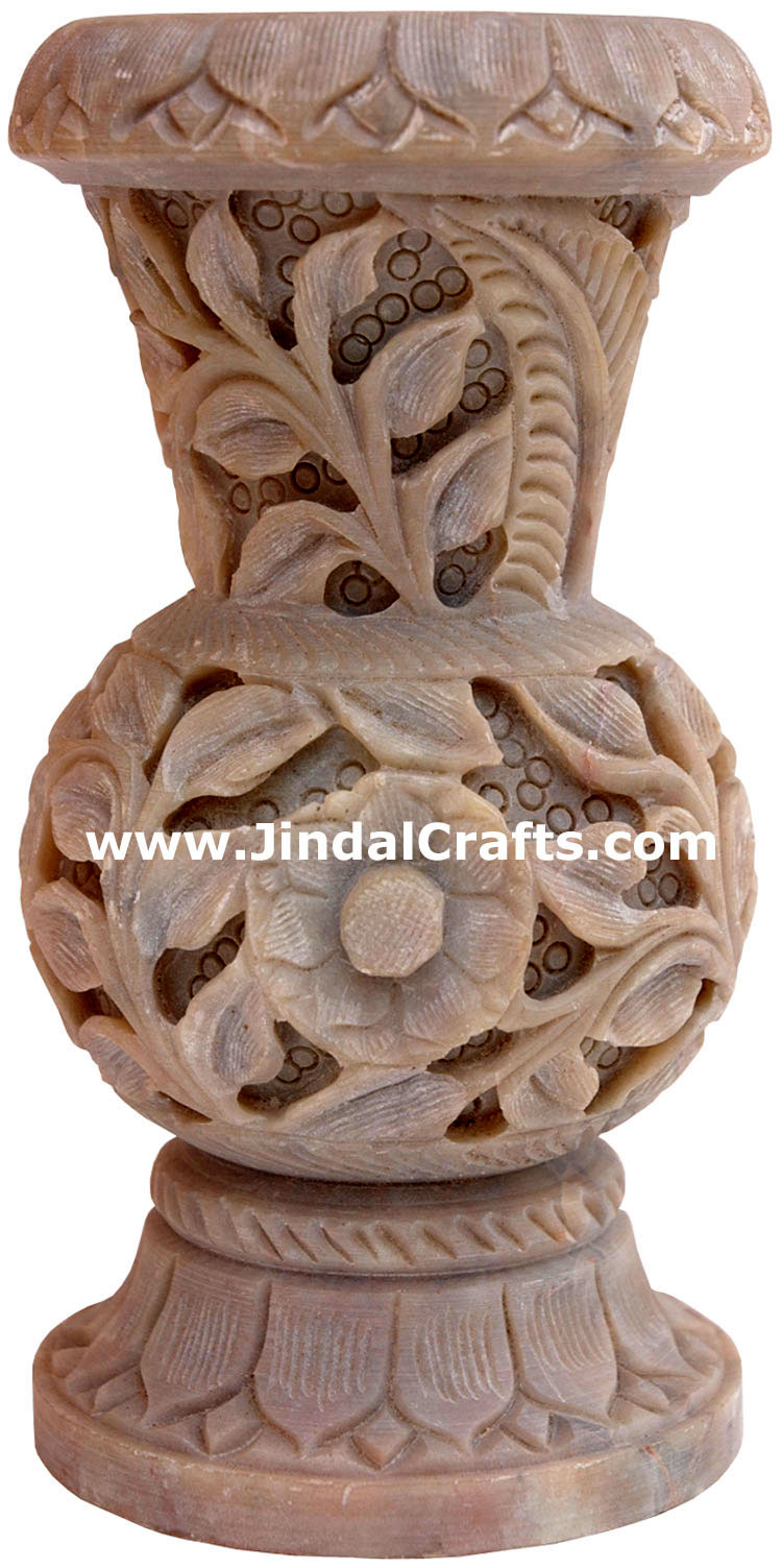Vase - Handcarved Soft Stone Decorative Vase Indian Art