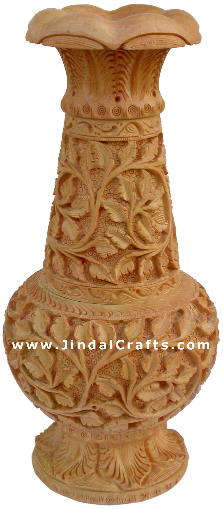 Hand Carved Wooden Decorative Vase India Fair Trade Art