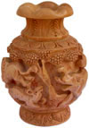 Hand Carved Wooden Decorative Vase India Fair Trade Art