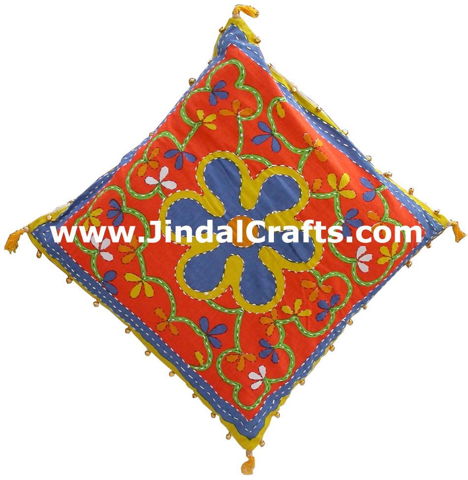 Ethnic Cushion Cover - Rich Indian Hand Stitched Colourful Art Hand Work